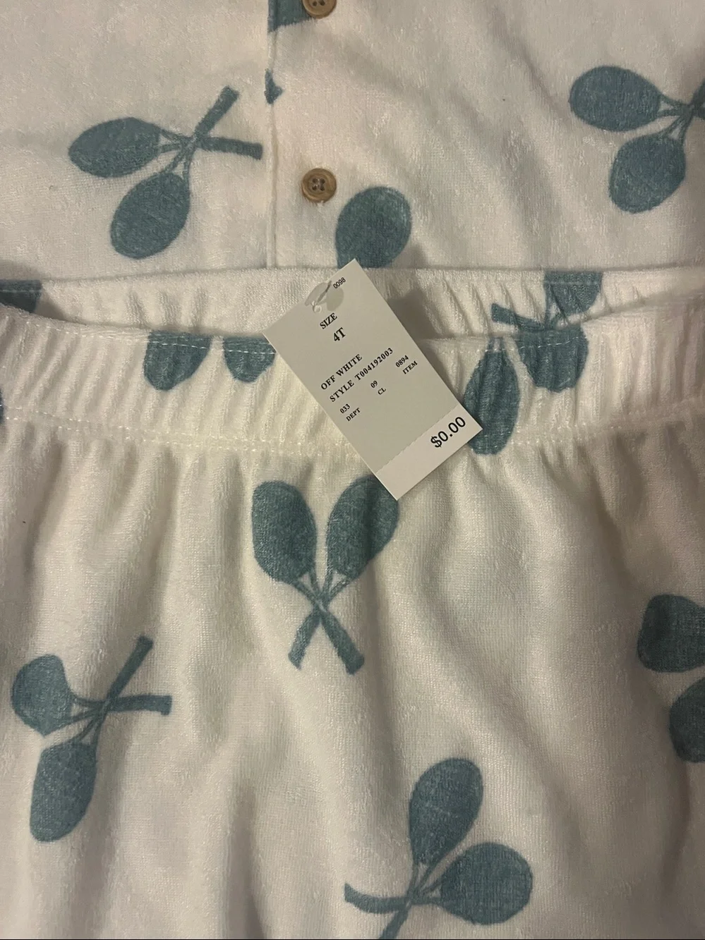 Grayson Mini 4T Terry Cloth Tennis Racket Print Shirt and Shorts Set Off White